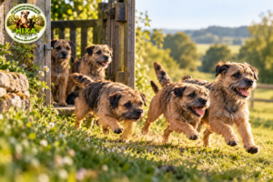 Border Terrier bien dans ses pattes lors d'une situation d'excitation en groupe